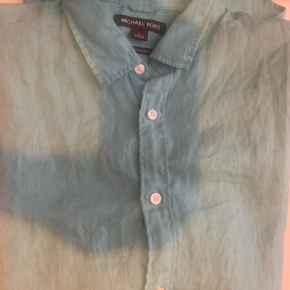 Michael Kors 100% linen mint green women’s button down size large